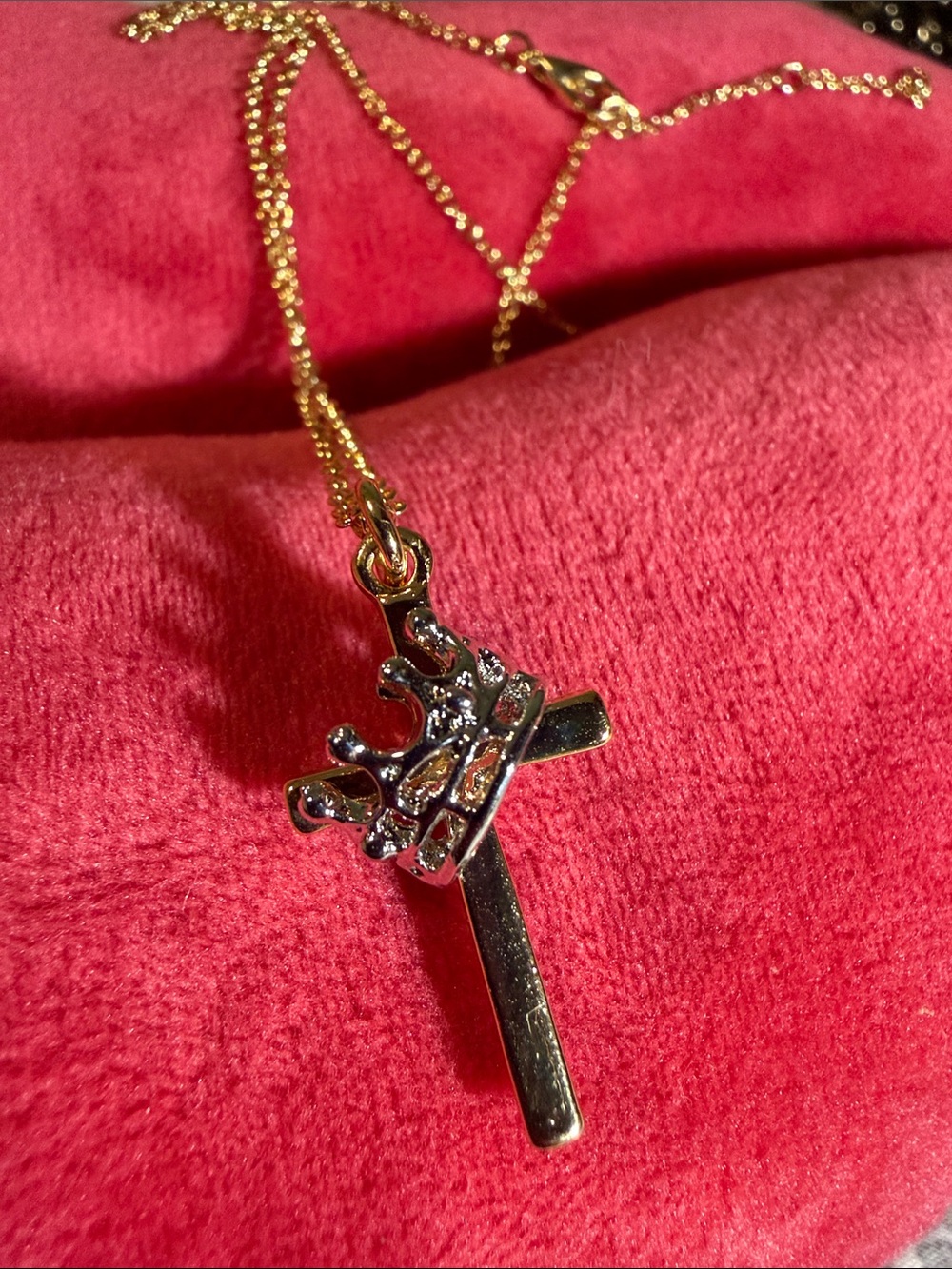 Gold/Silver-Tone Crown Cross Pendant Necklace - Women Jewelry